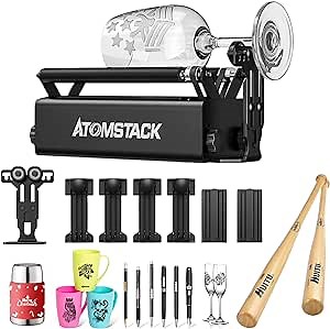 ATOMSTACK Laser Rotary Roller, Rotation Auxiliary Kit for Laser Engraver, 360° Auto Rotating Roller for Engraving Over-Size and Cylindrical Objects, with 4 Raise Feet & Support Shaft & Support Frame