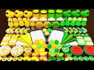 YELLOW vs GREEN ! Mixing Random Things into GLOSSY Slime ! Satisfying Slime #280