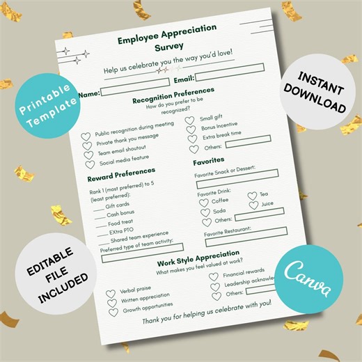 Employee Appreciation Survey Template | Staff Feedback Form | Workplace Recognition Questionnaire | Printable & Editable HR Form - Etsy