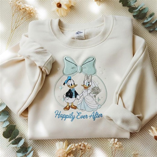 EMBROIDERED Disney Happily Ever After Sweatshirt, Donald Daisy Wedding Sweater, Disney Newlywed Crewneck, Custom Disney Bride Groom Tee - Etsy UK