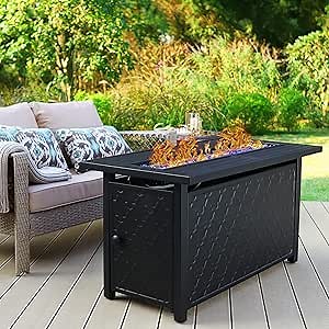 Amazon.com: PHI VILLA Gas Fire Pit Table, 45 Inch Large Long Rectangular Outdoor Patio Propane 50000 BTU Fire Table with Lid and Blue Fire Glass, Black : Patio, Lawn & Garden
