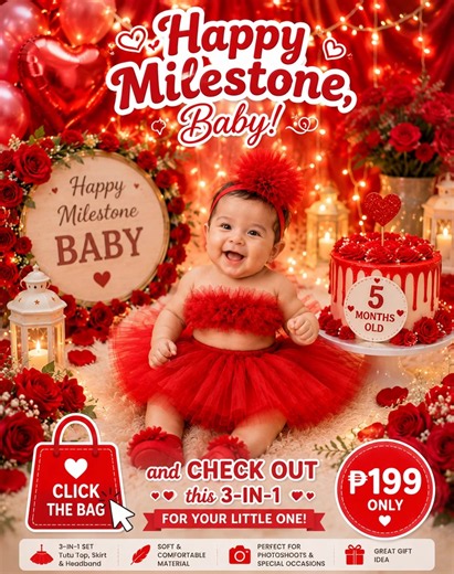 ❤️ 3-in-1 Baby Tutu Set – Red Edition ❤️ Make your little angel shine on every milestone with this adorable 3-in-1 Tutu Set! Perfect for monthly milestone photos, birthdays, cake smash sessions, photoshoots, and special celebrations. ✨ What’s Included: • Matching Headband • Fluffy Tutu Top • Soft Tutu Skirt Made from soft, lightweight, and breathable tulle for your baby’s comfort while looking extra cute and picture-perfect. 📸 Perfect For: • Monthly Milestone Photos • Cake Smash Sessions • Birt