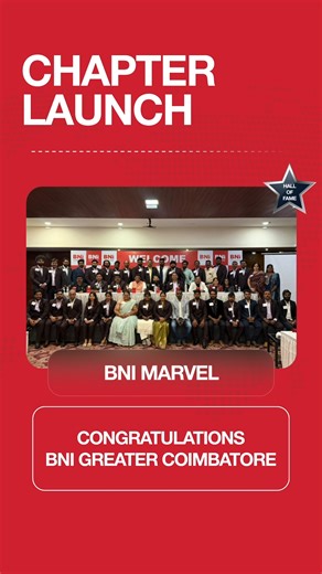 BNI.INDIA on Instagram: "We are delighted to announce the launch of the 8th chapter of BNI Greater Coimbatore, BNI MARVEL Hall of Fame with 35 members, 35 visitors and 135+ referrals. A warm welcome to all new members to the BNI India family! Our best wishes are with you! Many congratulations to EDs Santhosh Radhakrishnan and Mohamad Nassar The chapter was successfully launched by Mr. Raoof Riaz – Assistant Area Director & Senior Launch Director Mr. Naveen Chorodia – Launch Director Mr. Senthil