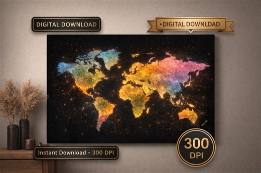 Colorful World Map Wall Art – Abstract Galaxy Map Print, Modern Travel Decor, Large World Map Poster, Living Room & Bedroom Wall Art - Etsy