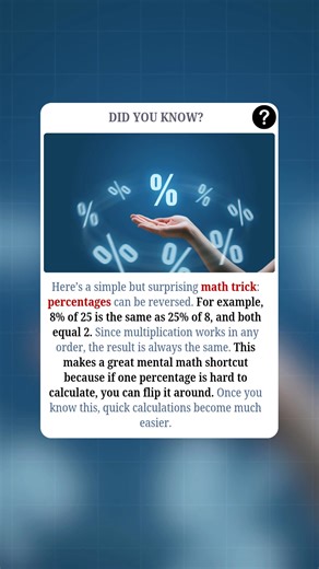 Here’s a simple math trick that surprises many people: percentages...