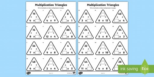 Multiplication Triangles 4 and 8 Times Tables Worksheet