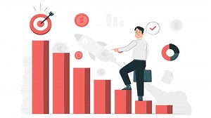 Concept of achieving goals, step-by-step process to achieve success, career development. 2D animation in 4k