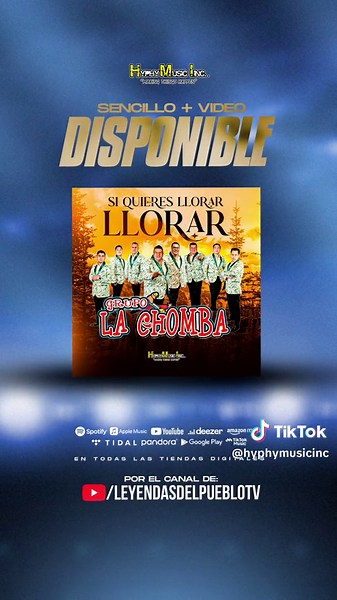 🎶❕Escucha lo nuevo de GRUPO LA CHOMBA❕🎶 💔”Si quieres llorar llorar” 💔 Disponible en todas las plataformas y video oficial en YOUTUBE!! Spotify: https://open.spotify.com/track/1TrZoWF6e247e3WMJzz72V?si=rX1_qgyKTHqabERkkVUFCg Youtube: https://youtu.be/Jn9s_xkynbk?si=9mT8gGZiuj1OvOrL
