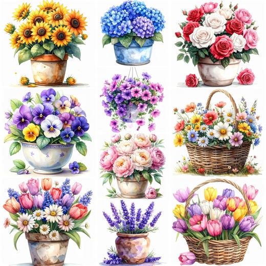 10 PNG Pastel Flower Arrangements, Romantic Rose & Botanical Design, Printable Digital Download - Etsy