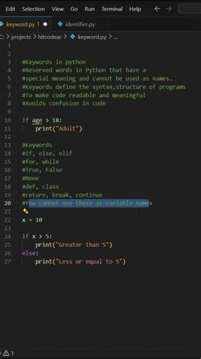 Python Keywords Explained in 60 Seconds 🚀 | Don’t Make This Mistake! #hitcodear#keywords#shorts