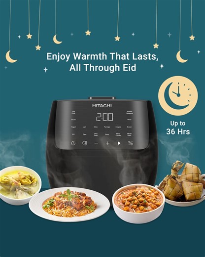 This Eid, let Hitachi help with your celebrations. With 16 Cooking Modes and 3D heating, you can create everything from fluffy steamed rice to rich stews and soups, all with greater ease. It’s more than a rice cooker—it’s the heart of your festive meals. Cook, celebrate, and enjoy with Hitachi. #Hitachi #HomeAppliances #HitachiHomeAppliances #RiceCooker Featured Product: Microcomputer Rice Cooker RZ-S18VN 🛒Shop Now https://www.hitachi-homeappliances.com/sg/products/rice-cooker/microcomputer/rz-