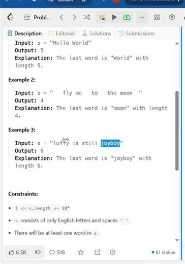 LeetCode 58 Length of Last Word | String Interview Trick in Java #coding #strings #programming