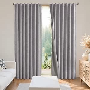 Joydeco Blackout Curtains for Bedroom - 100% Light Blocking 2 Panels Light Grey Drapes 37" W x 84" L, Thermal Insulated Room Darkening Curtains, Linen Textured for Living Room, Rod Pocket & Back Tabs