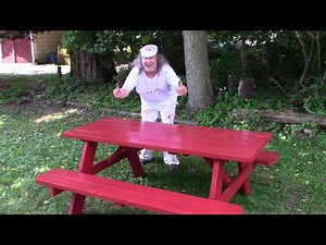 Redwood Staining a Picnic Table at home #withme