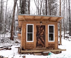 Build a Tiny Off Grid Log Cabin in wild | Jungle Survival Camping