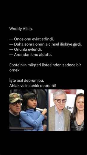 Çiğdem Torosdağlı on Instagram: "Woody Allen gerçek ismi Allen Stewart Konigsberg.1935 yılında Brooklyn"in alt sınıf banliyölerinden birinde Yahudi bir aileden dünyaya geliyor.Lise eğitimini tamamladıktan sonra radyolara espriler yazarak kendini duyurdu.Pek çok filmin yönetmenliğini yaptı ve ünlü isimlerle de birliktelikleri oldu.Fakat 1992'de Allen üvey kızı Soon'Yi Previn ile birlikte olmaya başladı.1997 yılında ise üvey kızıyla Venedik"te evlendi.Haritasına baktığımızda Allen yükselen Başak b