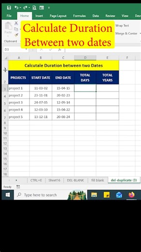 calculate duration between two dates | #shorts #excel #exceltips #exceltutorial