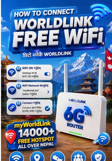 For Android User Only.. !! Steps Check Below 👇 1. Click on Wi-Fi. 2. Tap myWorldLink. 3. Set: * EAP method: PEAP * Phase 2 authentication: MSCHAPV2 * CA certificate: Do not validate (or Unspecified) * Identity: Your WorldLink account username * Password: Your WorldLink Online Service password (not your home Wi-Fi password) 4. Tap Connect. After the first setup, your phone will connect automatically whenever you’re near a myWorldLink hotspot. #fypシ #Worldlink6G #Worldlink #worldlinkkhairenibranc