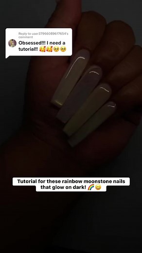Tutorial for these rainbow moonstone nails that glow on dark! 🌈😆 #polygelnails #polygel #polygelextensions shop link 👉 https://limegirlstore.com/poly-nail-gel/ | Limegirl Nails