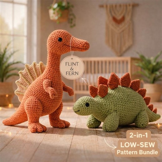 Low Sew Spinosaurus Stegosaurus Dinosaur Crochet Pattern Bundle Modern Nursery Plush Toy – Amigurumi PDF - Etsy