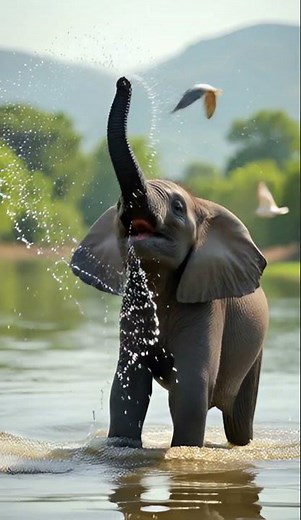 Baby Elephant Water Fun | Joyful Wildlife Scene in 4K