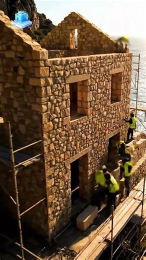 Cliffside Stone House Built Above the Ocean 🌊🏗️ | Satisfying Construction Build #shorts