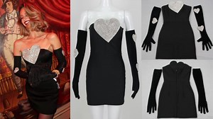 Luxury One-the-shoulder Women Bandage Dress With Heart Rhinestone Mini Short Club Party Dresses
