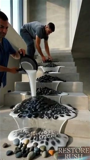 Modern Staircase Makeover🔥→ Epoxy Stone LED Stairs #timelapse #timelapse #shorts #restoration #epoxy