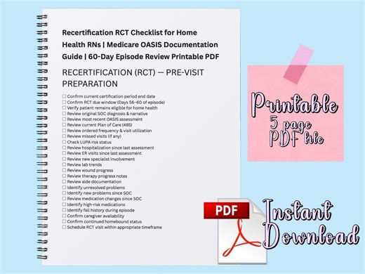 Home Health Recertification Checklist | OASIS 60 Day Review Template | RN Documentation Guide - Etsy