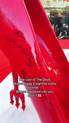 The cast of The Devil Wears Prada 2 sign the iconic red heel at London premiere