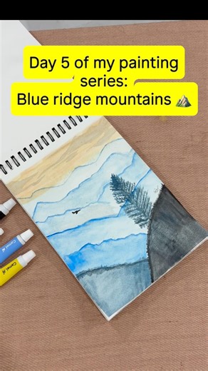 Day 5 🌄 Blue Ridge Mountains Watercolor Painting | Easy Landscape for Beginners