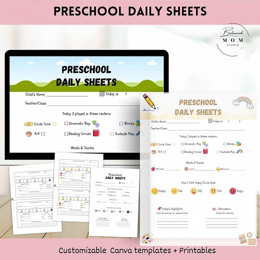 Preschool Daily Report Sheets: Parent Communication, Editable Canva Template (digital Download) - Etsy