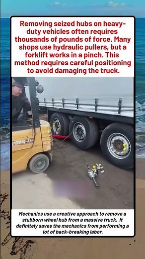 Using A Powerful Forklift To Remove Stubborn Truck Wheel Hubs