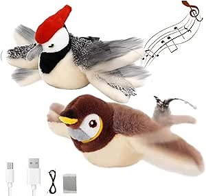 Flying Bird Cat Toy - Rechargeable Interactive Flapping Wings With Simulated Chirping - Exercise Toys for Cats (2Pcs, C)