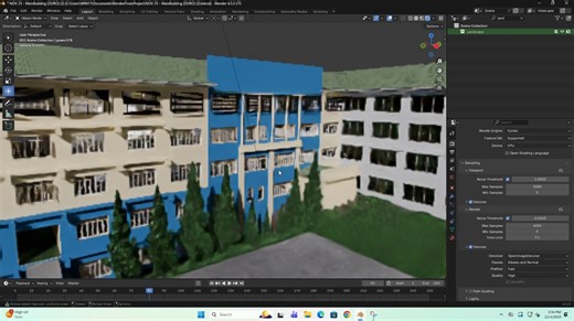 Shown here is a 3D Blender model of the school’s main building made by a BSIT student Keybe Duro as part of their Multimedia subject. The work demonstrates the application of basic modeling principles in representing the building’s form and structure. | Junior Philippine Computer Society - SACLI Chapter