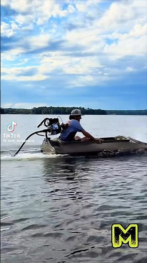 Mud-Skipper Twister®️ Lite long tail mud motor scoots micro skiff along well with 212cc engine