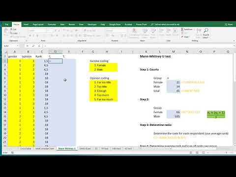 Excel - Mann-Whitney U test