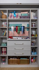 That’s a wrap! This tiny closet-turned-wrapping station keeps pretty papers, trimmings, and tools organized and ready for a party. | California Closets