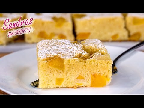 Buttermilch-Pfirsich-Kuchen - weich und saftig | Blitzkuchen | schneller Blechkuchen