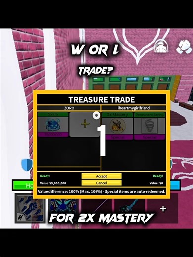 W or L trade for 2x mastery? 👀 #short #roblox #bloxfurit