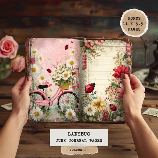 Ladybug Junk Journal Pages, Printable Ephemera for Scrapbooking, Digital Download, Vintage Floral Designs - Etsy