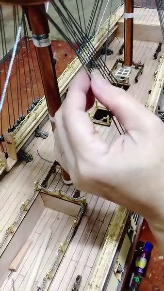 One knot at a time ⚓️🌊 #USSConstitution #ModelShip #Rigging #craft #art #modelboat #modelshipbuilding #craft #modelship #woodword #modelboatbuilding #modelboatbuilder #woodwork #handmade #handcrafted | Ship Model
