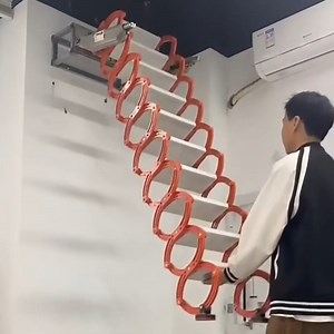 Attic Ladder to Climb Telescopic Folding Stairs 1M-3M Wall Mounted Loft Step-Ladder size Custom | Workers TV