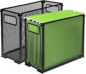 Hanging File Folder Holder, Metal File Organizer for Desk, Office Desktop File Storage Box (Small, Pack of 2, Black)