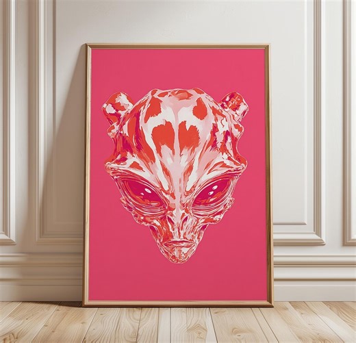 Alien Head Poster, Neon Sci Fi Wall Art Print, Futuristic Abstract Creature Illustration, Pink Statement Artwork, Modern Space Decor - Etsy
