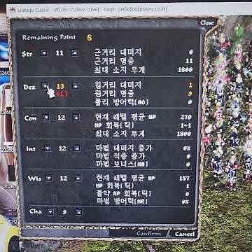 리니지클래식 스텟초기화,회상의촛불(힘,덱스,콘,위즈,인트,카리) 스텟별 피통,엠통 수치변화 한번에 보기