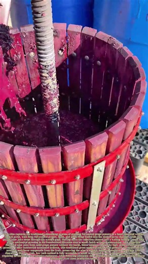 Pressing Fermented Grapes: How a Wooden Basket Press Filters Rich, Aromatic Artisanal Wine