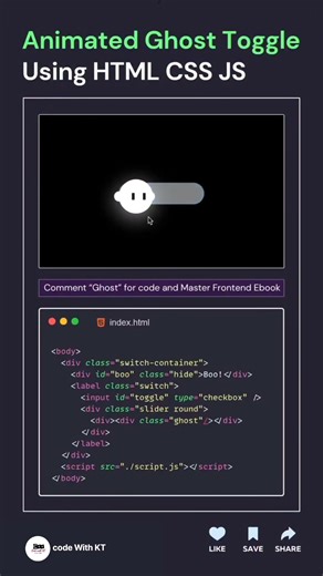 Animated ghost Toggle button using css #coding #shorts