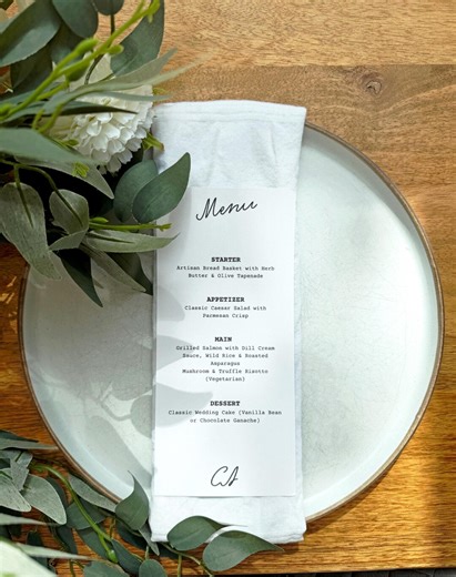 Personalized Wedding Menu Card – Elegant Event Stationery - Etsy