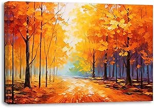 QIXIANG Fall Forest Canvas Wall Art Abstract Maple Tree Picture Prints Autumn Maple Leaf Paintings Bedroom Bathroom Decor Frame (Autumn 3, 12.00" x 18.00")